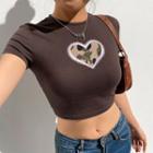 Short Sleeves Heart Detail Cropped Top
