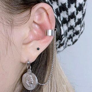 Stainless Steel Coin Chained Earring 1 Pc - As Shown In Figure - One Size