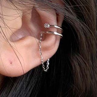 Rhinestone Chained Layered Cuff Earring 1 Piece - Right - Silver - One Size