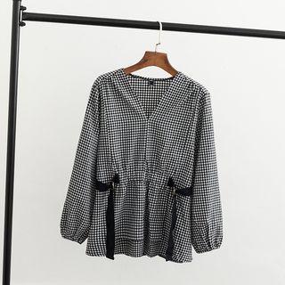 Gingham V-neck Blouse