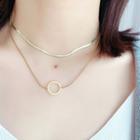 Stainless Steel Hoop Layered Choker Set Of 2 - Gold - One Size