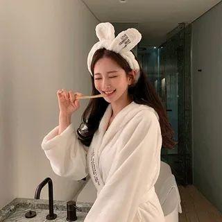 Robe Cardigan & Bunny Hairband Fleece Set