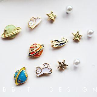Cat & Planet Faux Pearl Earring Set (various Designs)