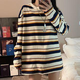 Oversized Round-neck Striped Long-sleeve Top