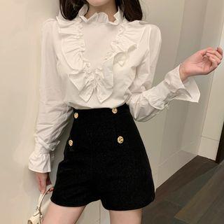 Ruffled Bell-sleeve Blouse / High-waist Shorts