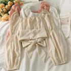Ribbon-back Off-shoulder Ruched Crop Blouse