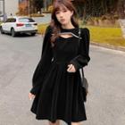 Cut-out Long-sleeve Mini A-line Velvet Dress