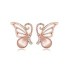 Elegant Plated Rose Gold Butterfly Earrings With Opal And Austrian Element Crystal Rose Gold - One Size