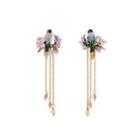 Fashion And Elegant Plated Gold Enamel Pink Bird Flower Tassel Earrings With Cubic Zircon Golden - One Size