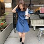 Puff-sleeve Single Breasted Denim Dress