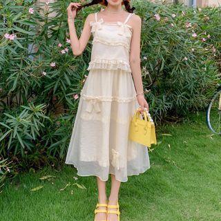 Ruffle Bow Accent Midi A-line Skirt