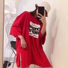 Cold Shoulder Printed 3/4-sleeve Long T-shirt