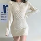 Long-sleeve Plain Cable-knit Dress