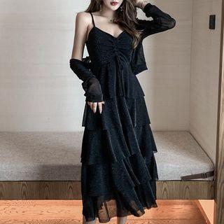 Set: Strappy Tiered Midi Dress + Light Jacket
