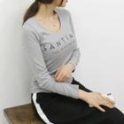 U-neck Slim-fit Letter T-shirt