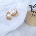 Faux Pearl Alloy Disc Earring 1 Pair - One Size