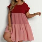 Plus Size Short-sleeve Color Block A-line Dress