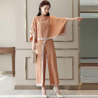 Set: Lace-trim Cape Top + Pants