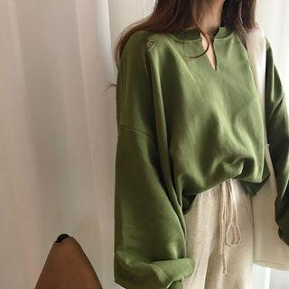 Split Neck Pullover Green - One Size