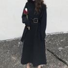 Turtleneck Long-sleeve Midi Knit Dress Black - One Size