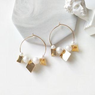Faux Pearl Alloy Hoop Earring 1 Pair - Hoop Earring - Gold - One Size
