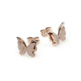 Fashion And Elegant Plated Rose Gold Frosted Butterfly 316l Stainless Steel Stud Earrings Rose Gold - One Size