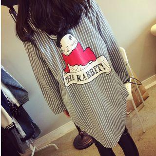 Rabbit Print Striped Long Shirt