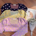 Square-neck Flower Knit Top