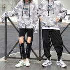 Couple Matching Camo Print Lettering Hoodie