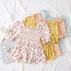 Square-neck Smocked Printed Blouse