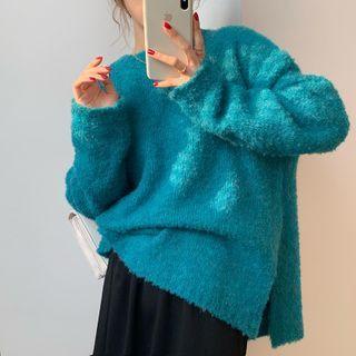Long-sleeve Plain Split Sweater