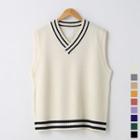 Contrast V-neck Cable-knit Vest In 9 Colors