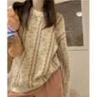 Cherry Print Sweater Beige - One Size