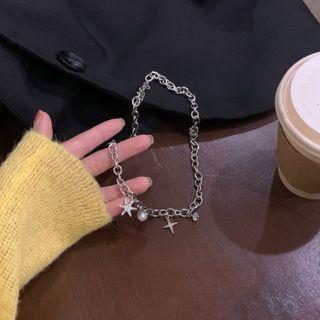 Star Rhinestone Freshwater Pearl Alloy Necklace Silver - One Size