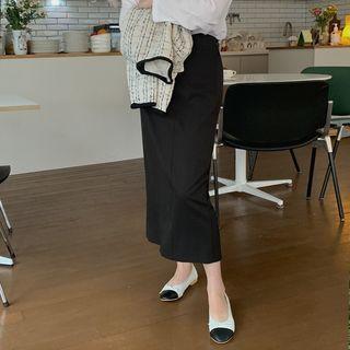 Slit-back Seam-trim Long Pencil Skirt