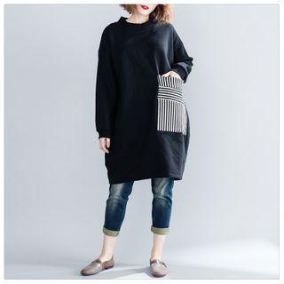 Striped Panel Oversized Sweatshirt Black - One Size