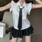 Sleeveless Ruffled Bow Shirt / Neck Tie