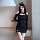 Long-sleeve Cold-shoulder Cutout Mini Bodycon Dress