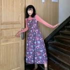 Mock Neck Long-sleeve T-shirt / Floral Sleeveless Midi Dress