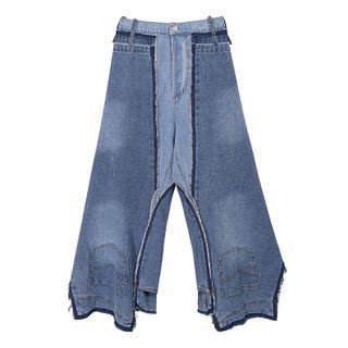 Color Panel Wide Leg Jeans Blue - One Size
