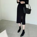 Slashed Knit H-line Midi Skirt