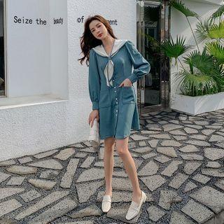 Long-sleeve Sailor-collar Buttoned Dress