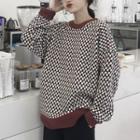 Square Pattern Crewneck Sweater As Shown In Figure - One Size