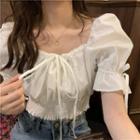 Puff-sleeve Bow Detail Cropped Blouse
