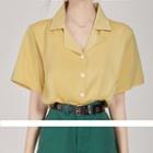 Elbow-sleeve Notch Lapel Shirt Yellow - One Size