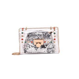 Set: Studded Crossbody Bag + Sequined Pouch