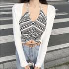 Halter Striped Cropped Camisole Top / Cardigan