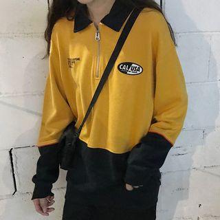 Polo Collar Color Block Half-zip Pullover Yellow - One Size