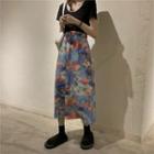 High-waist Floral Print Midi Skirt As Shown In Figre - One Size