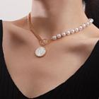 Disc Shell Pendant Faux Pearl Alloy Necklace